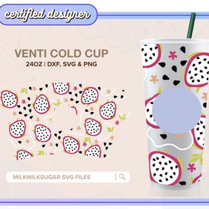 FRUIT SVG For Sbux Venti Cold Cup, Dragonfruit Svg for 24oz Tumbler, Cricut Cut Files Including Dxf, Png & Svg | Dragonfruit Dreams