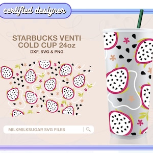 FRUIT SVG voor Venti Cold Cup geen logo, drakenfruit Svg 24oz Tumbler, Fruit Cricut Cut-bestandsbundel bevat DXF, PNG, Svg | Drakenfruitdromen