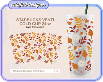 PUMPKIN SPICED FALL no hole ⟡ fall/autumn leaves svg cut file for venti sized cup with no hole, spiced latte sbux wrap files for cricut