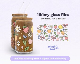 Summer Fruit Wrap For Libbey 16oz Can Glass, Fruit Hearts Cup Svg, Libbey Glass Svg, Strawberry Libbey Coffee Cup, Summer Libbey Png Svg