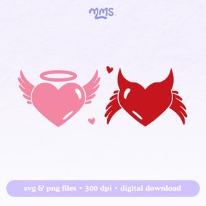 Engel und Teufel Herzen Svg Schnitt Datei für Cricut, Herz Svg, Valentinstag Svg, Beste Freunde Svg, niedliche Valentines Svg | Beste Feinde