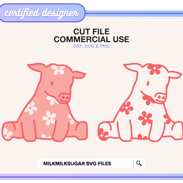 CUTE COW Svg Cut File For Cricut & Silhouette, Includes Png Svg Dxf, Baby Cow Svg, Farm Animal Svg, Cow Clipart, Cow Png File | Mini Moo