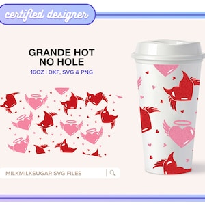 VALENTINES DAY SVG Wrap für 16 Unzen Grande Hot Cup No Hole, Grande svg, Engel und Teufel Muster svg, Liebe Schnittdateien Dxf Png svg | Beste Feinde