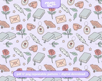 Book Pattern File For Sublimation or Printing, Seamless Design, Digital Paper, Bookish Pattern, Historical Romance, Booktok Pattern File
