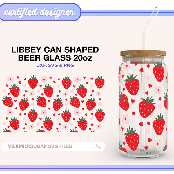 BERRY HEARTS SVG Wrap For Libbey 20oz Can Glass, Fruit Hearts Cup Svg, Libbey Glass Svg, Valentines Libbey Coffee Cup Cut File Dxf Png Svg