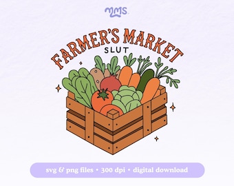 Farmers Market Png & Svg Cut File For Cricut, Gardening Svg File, Garden Vegetables Png, Cute Farmers Market Sublimation, Tote Bag Png