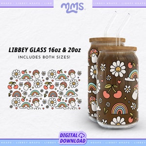 Groovy Summer Svg Wrap For Libbey 16oz & 20oz Can Glass, Retro Daisies, Libbey Glass Svg, Groovy Flowers Svg, Hippie Cut File Dxf Png Svg