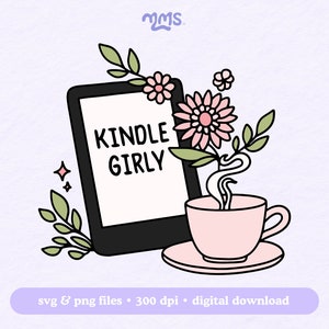 Kindle Girly svg Png für Cricut, emotionale Unterstützung Kindle svg, Ereader Ebook svg für Aufkleber, Lesezeichen, Shirts, Libbey-Tassen und Schlüsselanhänger