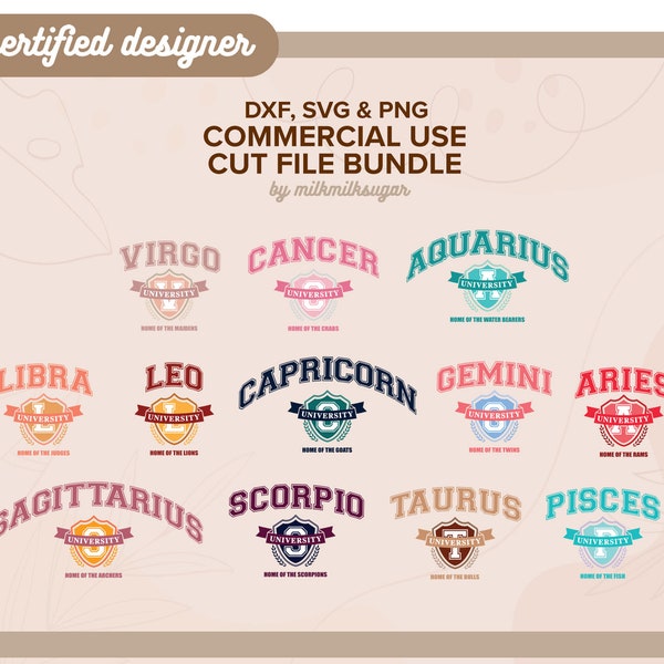 ZODIAC UNIVERSITY | horoscope zodiac sign svg libbey 16oz beer can glass svg cut wrap files, svg wrap for cricut, includes png, svg & dxf