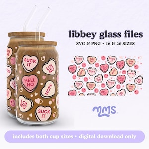CANDY HEARTS 2.0 ⟡ conversation coeurs svg libbey canette de bière 16 oz verre svg couper fichier wrap, fichiers svg wrap pour cricut, png, svg & dxf inclus