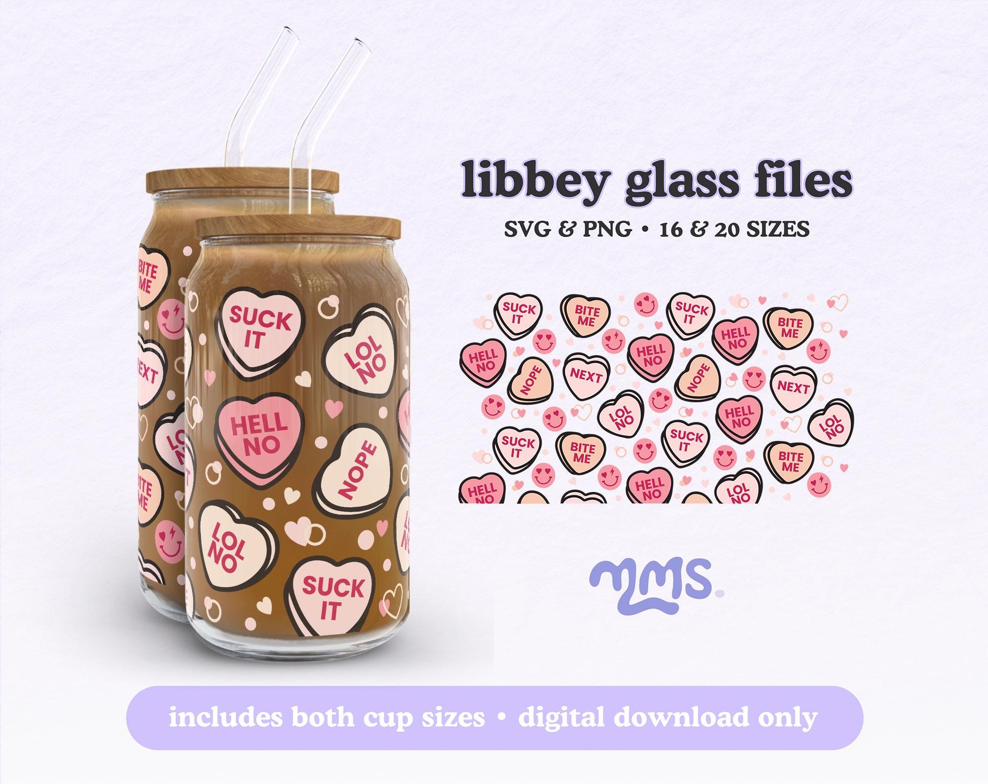CANDY HEARTS 2.0 ⟡ conversation hearts svg libbey 16oz beer can glass svg cut wrap file, svg wrap files for cricut, includes png, svg & dxf