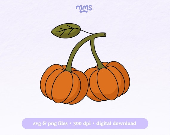 Pumpkin Cherry Svg Png Cut File For Cricut, Cute Fall Autumn  Clipart For Stickers, Bookmarks, Shirts, Libbey Cups, and Keychain