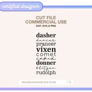 REN TIER NAMEN SVG Schnitt Datei für Cricut oder Silhouette, WeihnachtsSvg, Reindeer svg, Rentier Namen Png, Rentier Clipart svg, Rudolph svg