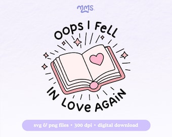 Book Boyfriend Svg Png For Cricut, Booktok Svg, Bookish Svg For Stickers, Bookmarks, Shirts, Libbey Cups & Keychains | Oops I Fell In Love