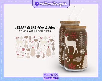 Winter Libbey 16oz and 20oz Can Glass Wrap For Cricut, Christmas Svg, Deer Svg, Holiday Svg Wrap, Snow Svg For Glass Can | Winter Magic