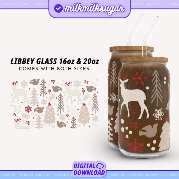 Winter Libbey 16oz and 20oz Can Glass Wrap For Cricut, Christmas Svg, Deer Svg, Holiday Svg Wrap, Snow Svg For Glass Can | Winter Magic