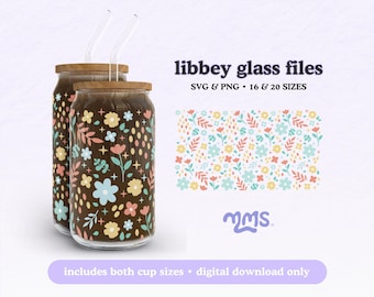 Diseño SVG de primavera en tonos pastel para latas de Libbey de 16 oz y 20 oz, diseño SVG de flores para Libbey, archivo de corte DXF PNG SVG de margaritas para Libbey / Dulce primavera
