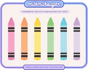 CRAYONS SVG Cut File For Cricut or Silhouette, Svg Png & Dxf Cut Files, Crayon Clipart, Crayon Set Svg, Teacher Svg, Pastel Crayon Bundle