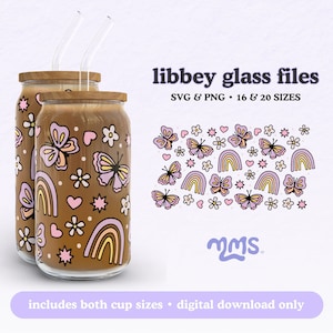 Girly Floral Svg Wrap For Libbey 16oz & 20oz Can Glass, Boho Daisies, Libbey Glass Svg, Spring Flowers Cut File Dxf Png Svg | Spring Fling