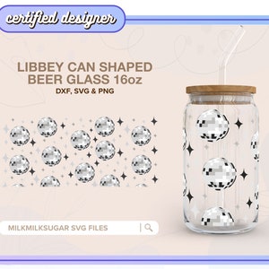 DISCO BALL SVG For Libbey 16oz Can Glass, Retro Party Svg, Groovy Svg, Cricut Cut Files Including Dxf, Png & Svg | Boogie Nights