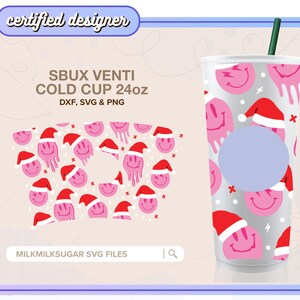 SANTA SMILE ⟡ kerstglimlach svg-bestand knippen voor Sbux venti cold cup, download svg png en dxf, cup wraps voor cricut en silhouette