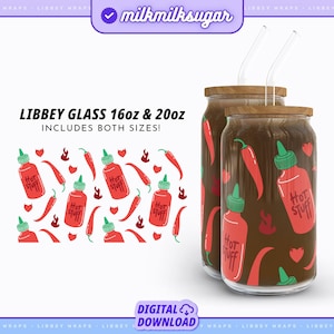 Valentines Day Libbey 16oz and 20oz Can Glass Wrap, You&#39;re Hot Stuff Svg, Sriracha Svg, Cute Valentines Libbey Svg, Hearts Beer Can Glass