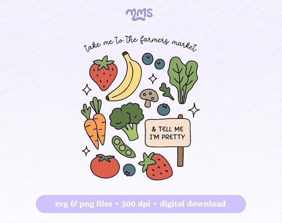 Farmers Market Png & Svg Cut File For Cricut, Gardening Svg File, Garden Vegetables Png, Cute Farmers Market Sublimation, Tote Bag Png