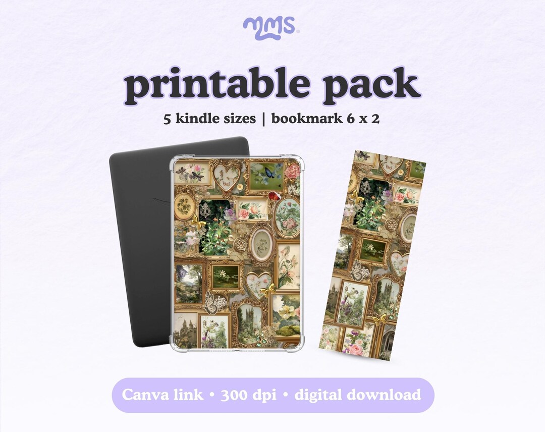 Printable Kindle Insert for Clear Case, Printable Bookmark, Vintage ...