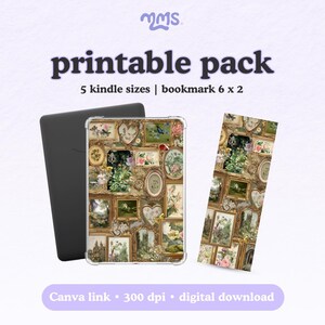 Printable Kindle Insert For Clear Case, Printable Bookmark, Vintage Gallery Collage, Historic Book Lover, Romantasy Fairytale Kindle Gift