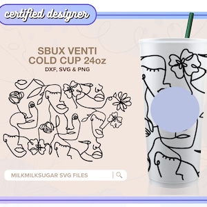 EXTRAÑOS ⟡ Envoltura sin costuras ⟡ Envoltura para vaso Sbux Venti png dxf ⟡ Archivos SVG para Cricut ⟡ Silueta ⟡ Descargar ⟡ pegatina de dibujo de caras abstractas