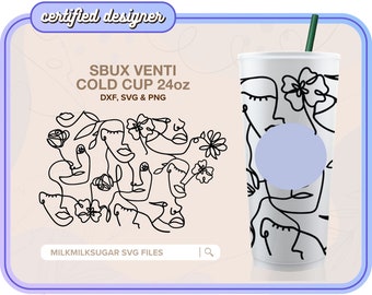 STRANGERS ⟡ Seamless Wrap ⟡ Sbux Venti Cup Wrap png dxf ⟡ SVG Files For Cricut ⟡ Silhouette ⟡ Download ⟡ abstract faces drawing sticker