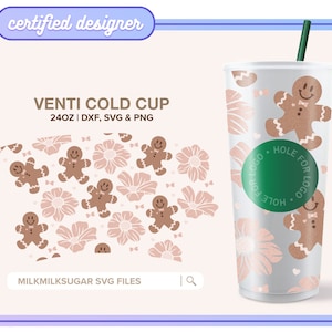 GINGERBREAD ⟡ kerst svg-bestand knippen voor Sbux venti cold cup, download bevat svg png en dxf, bekerwraps voor cricut en silhouette