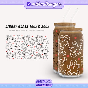 Gingerbread Libbey 16oz & 20oz Can Glass Wrap, Cute Christmas Svg, Gingerbread Man, Holiday Libbey Wrap, Winter Coffee Cup Svg | Gingerheart