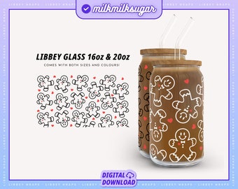 Papier d'emballage Libbey en pain d'épice 16 oz et 20 oz, Joli Noël SVG, bonhomme en pain d'épice, papier d'emballage Libbey des fêtes, hiver tasse à café SVG | Coeur de gingembre
