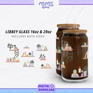 Boekenplank Svg Wrap voor Libbey 16oz & 20oz Can glasfolie, leesgrage Libbey Svg, Booktok Cup Wrap, Book Lover Svg, leesglasblikje | Plank