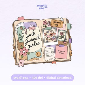 Junk Journal Girlie SVG PNG, Scrapbook Planner Digital File, Cute Stationery Collage, Cricut Shirt Sticker Design