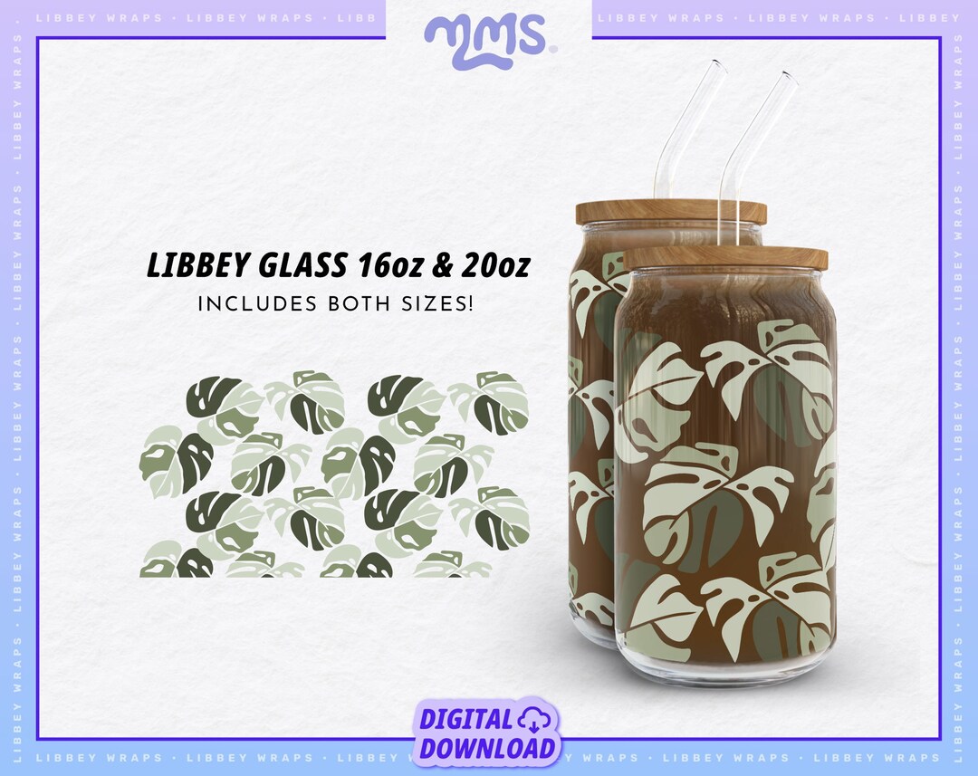 MONSTERA LEAF SVG for Libbey 16oz Can Glass, Coffee Glass Svg, Cricut ...