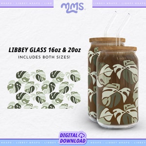 MONSTERA LEAF SVG For Libbey 16oz Can Glass, Coffee Glass Svg, Cricut Cut Files Including Dxf, Png & Svg | Monstera Spots