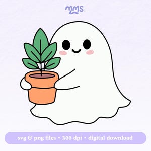 Niedlicher Geist geschnitten Datei für Cricut, Halloween, Pflanzenliebhaber Png Für Aufkleber, Lesezeichen, T-Shirts, Libbey Tassen & Schlüsselbund | Geisterpflanze