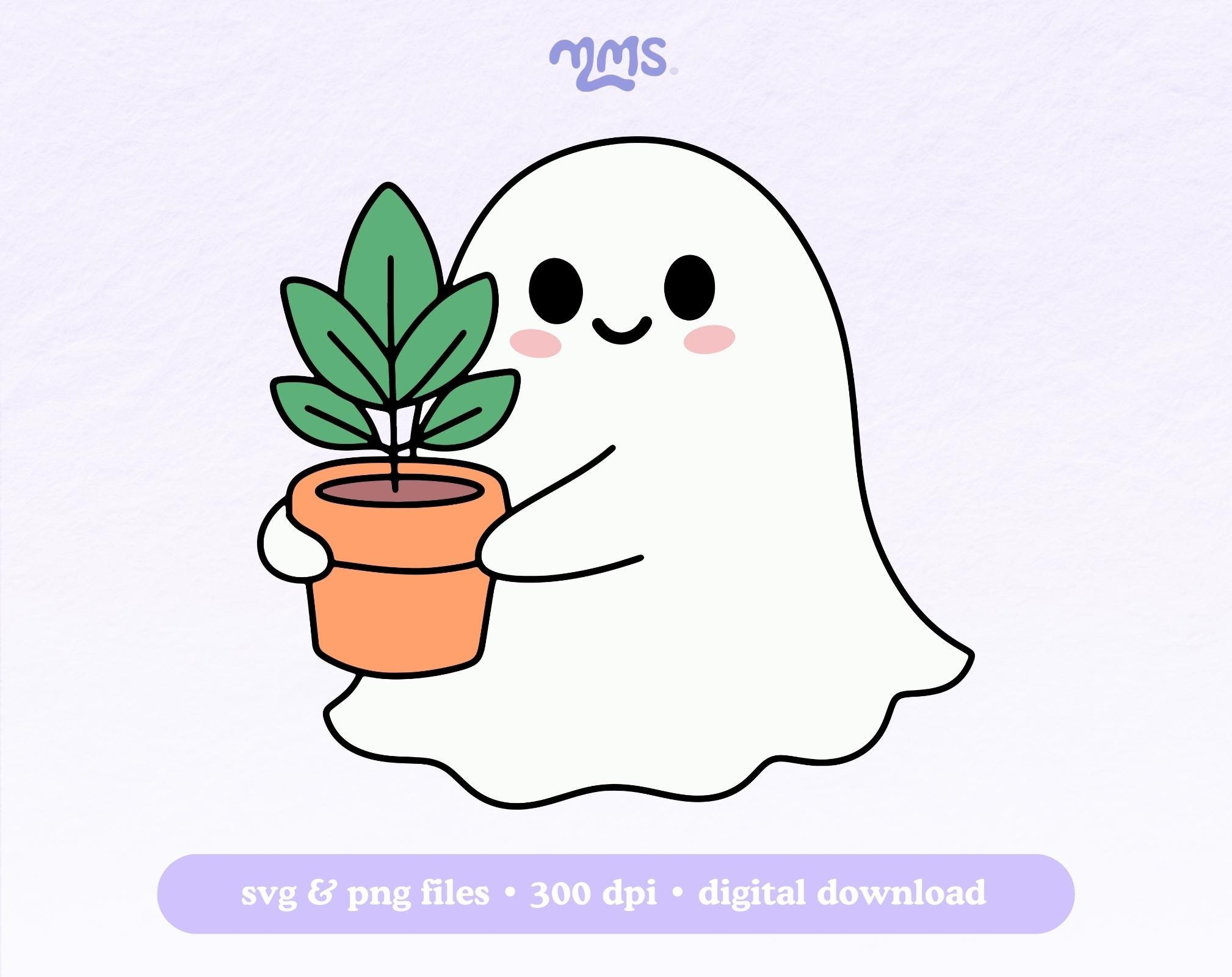 Cute Ghost Svg Cut File For Cricut, Halloween, Plant Lover Png For Stickers, Bookmarks, T Shirts, Libbey Cups & Keychain | Ghost Plant
