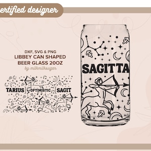 SAGITÁRIO | astrologia, signo do zodíaco svg libbey lata de cerveja de 20 onças arquivo svg para corte e envoltório, arquivos svg para envoltório para cricut, inclui png, svg e dxf