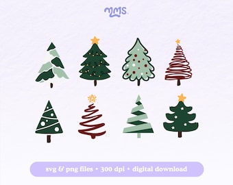 Arbres de Noël SVG coupe fichier pour Cricut ou Silhouette, sublimation d'arbre de Noël, arbre de Noël Svg Bundle, Clipart Png de sapin de Noël