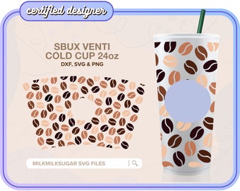 COFFEE BEAN ⟡ Seamless Wrap ⟡ Sbux Venti Cup Wrap  ⟡ png ⟡ dxf ⟡ SVG Files For Cricut ⟡ Silhouette ⟡ Download ⟡ Tea Tim Hortons
