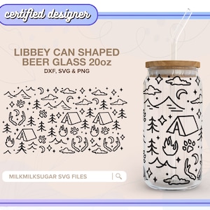 SVG de CAMPING para lata de vidrio Libbey de 20 oz, SVG de campamento, SVG de aventura, patrón SVG de actividades al aire libre, archivos de corte Cricut (dxf, png y SVG) para tiendas de campaña