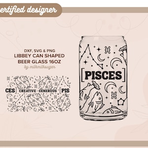 VISSEN | astrologie, sterrenbeeld svg libbey 16oz bierblikje glas svg knippen wrap-bestand, svg wrap-bestanden voor cricut, inclusief png, svg en dxf