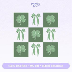 Arquivo de corte SVG Retro Clover Checkered para Cricut, Dia de São Patrício, Lucky Shamrock Png para adesivos, marcadores, camisas, copos Libbey e chaveiros