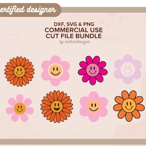 FLOWER SMILE MINI ⟡ smile face svg, flower svg, retro cut files for cricut, silhouette, svg bundle for commercial use graphics, png, dxf