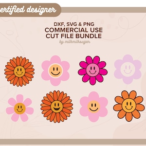 FLOWER SMILE MINI ⟡ smile face svg, bloem svg, retro gesneden bestanden voor cricut, silhouet, svg-bundel voor commercieel gebruik afbeeldingen, png, dxf