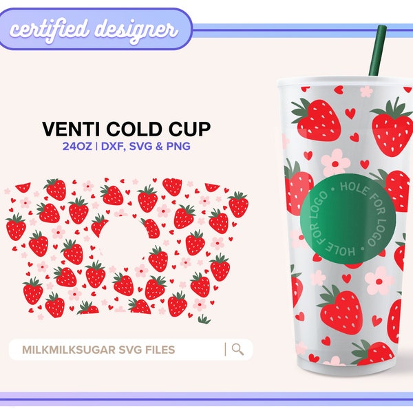 BERRY HEARTS SVG Wrap For 24oz Venti Cold Cups, Hearts Wrap Svg, Fruit Svg Wrap, Valentines Day Svg, Trendy Svg Cut File Svg Dxf Png