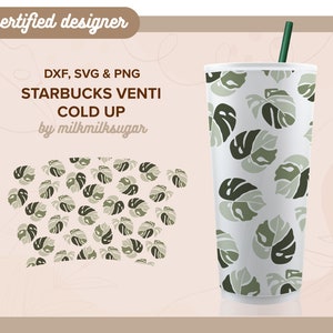 MONSTERA BLÄTTER SVG für Sbux Venti Cold Cup Kein Logo, Tropisch SVG für 24oz Tumbler, Cricut Cut Dateien Dxf, Png & SVG | Monstera Dschungel